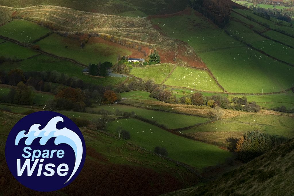 Spare Wise logo on a rural landscape.